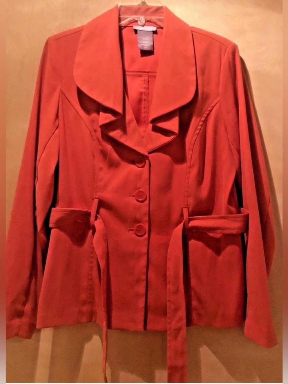 Laura Scott Orange-Red Tailored Blazer with Waist Tie